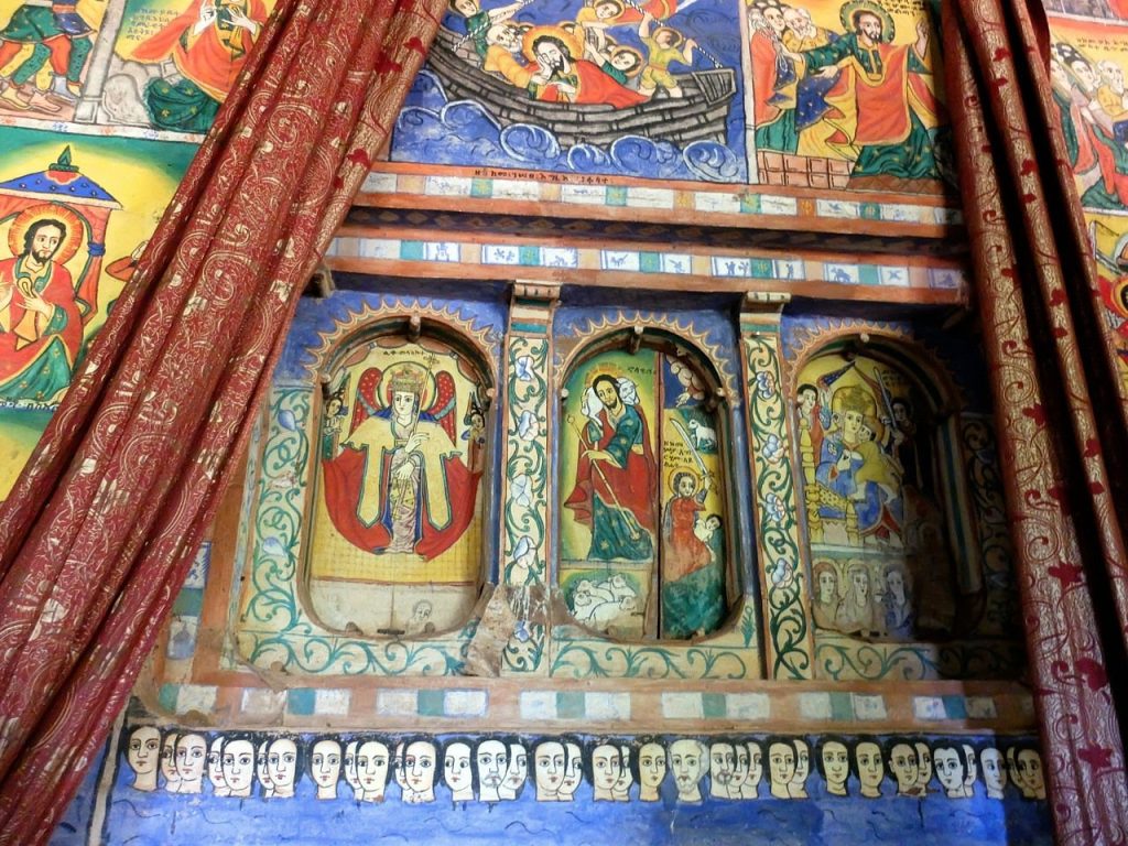 Azewa Mariyam Church on Lake Tana, Ethiopia — historic 14th‑century monastery adorned with sacred frescoes and Christian heritage